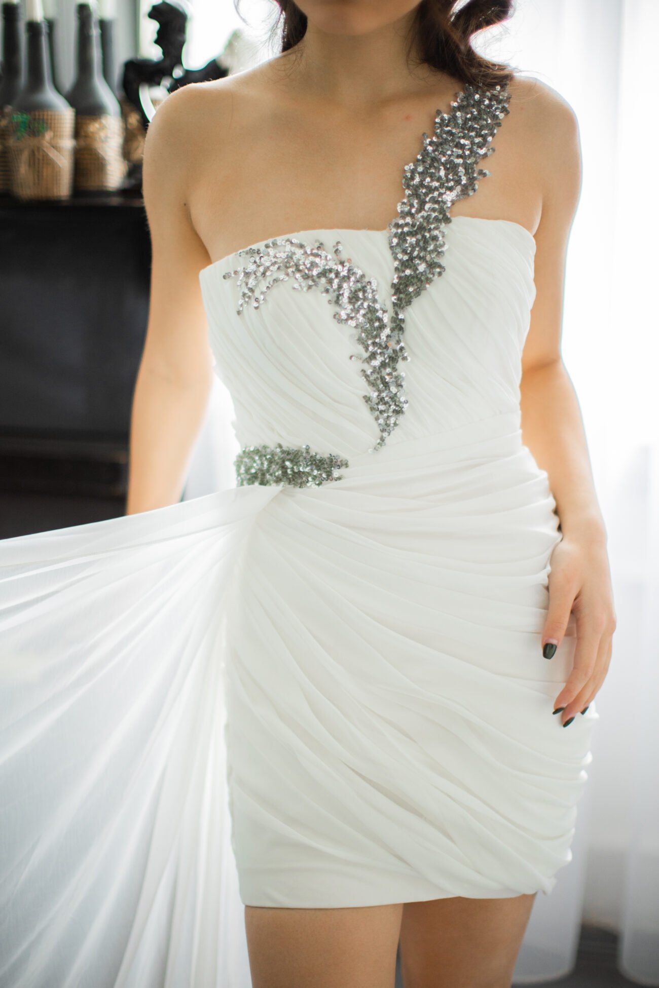 Embellished One-Shoulder Mini Dress - Image 2