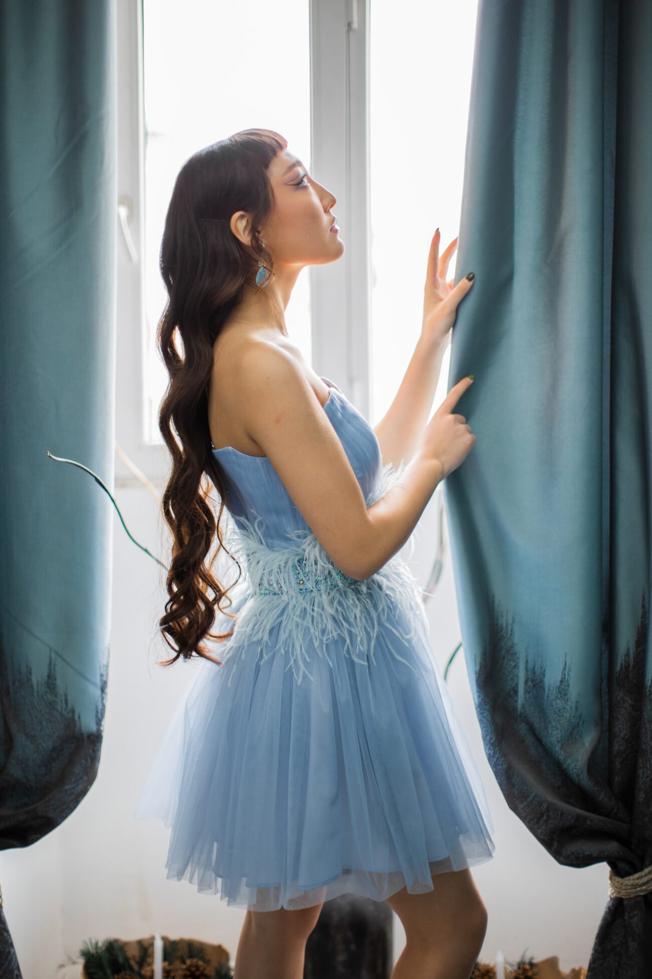 Feather-Trimmed Tulle Mini Dress - Image 3