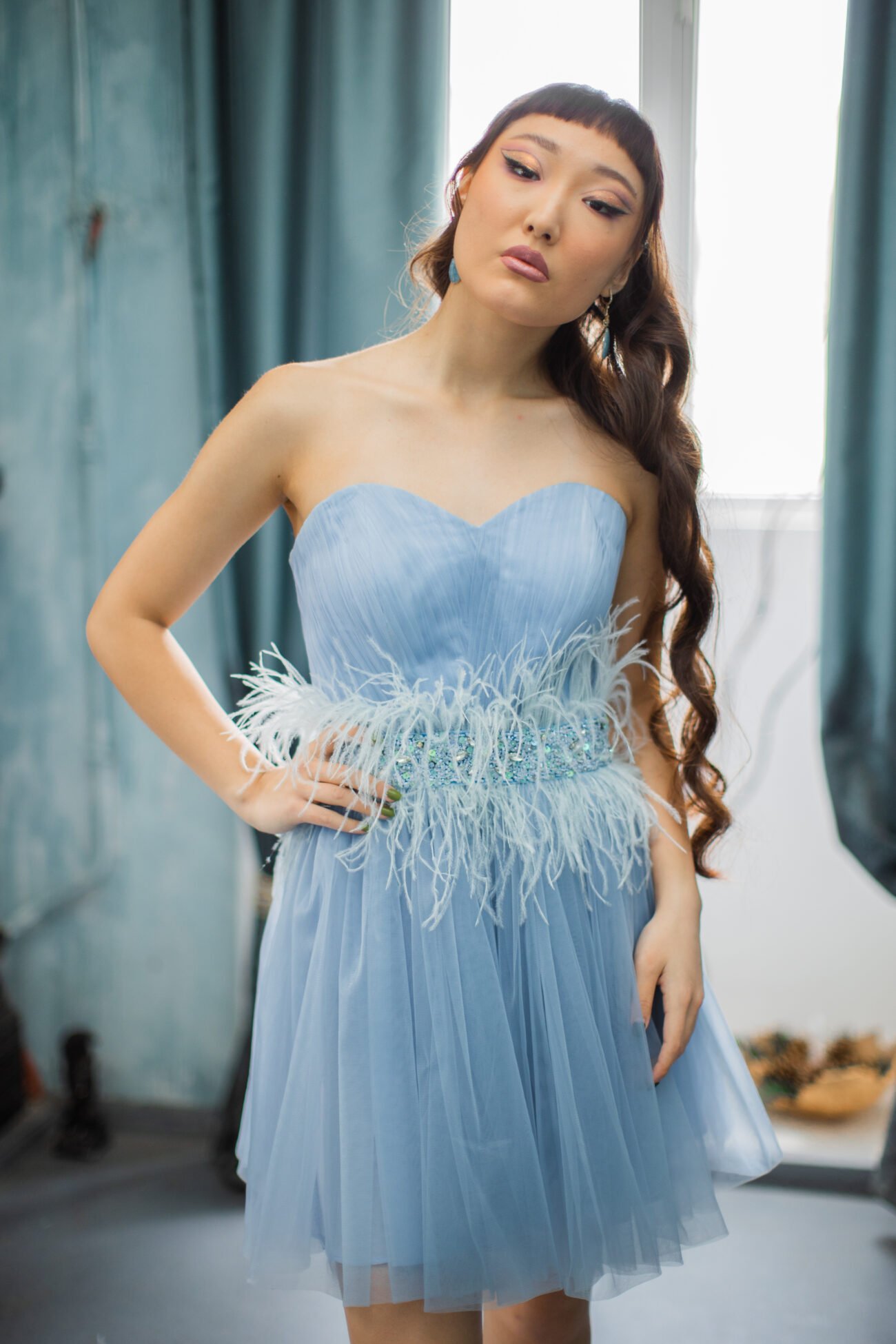Feather-Trimmed Tulle Mini Dress - Image 2