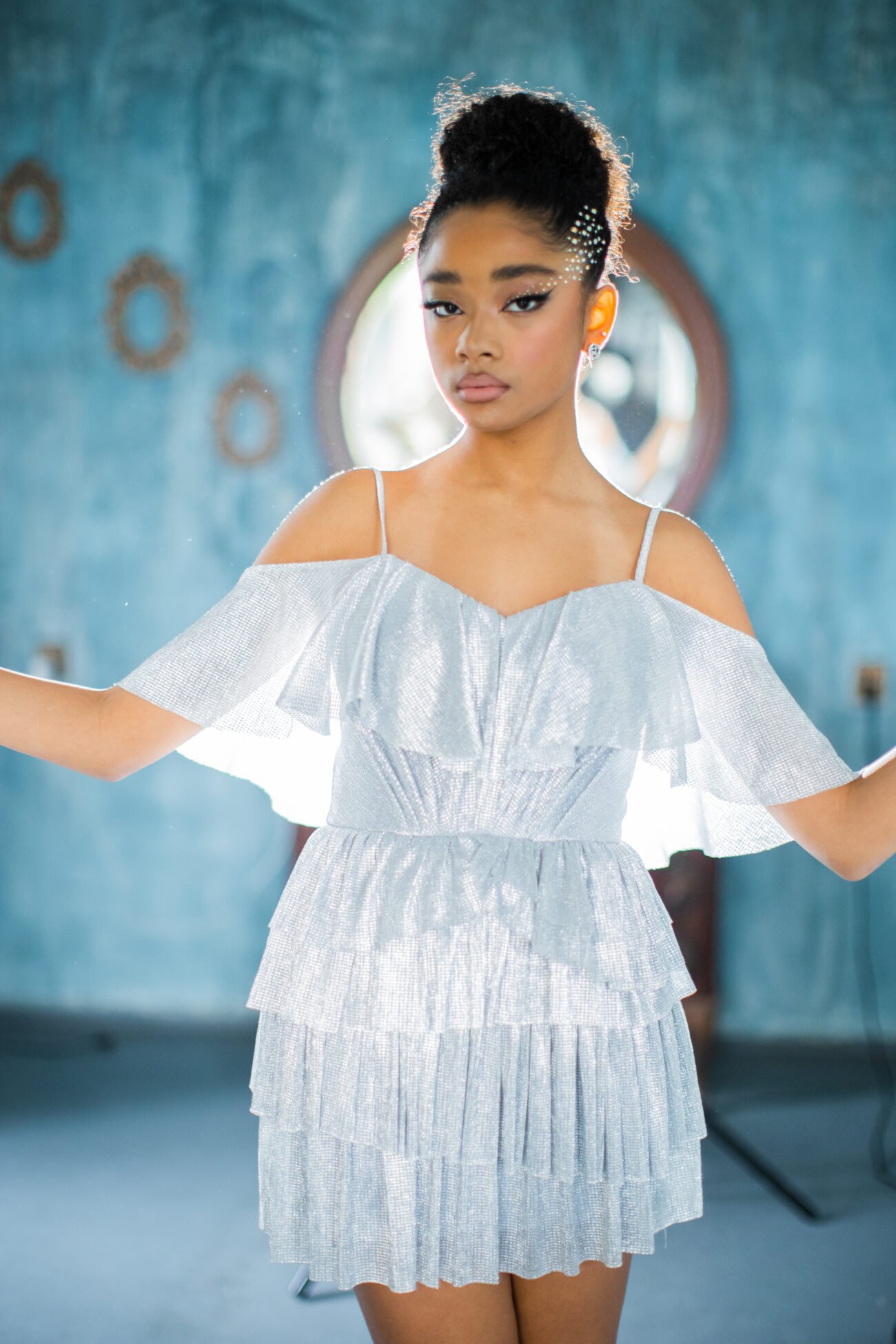 Metallic Tiered Ruffle Mini Dress