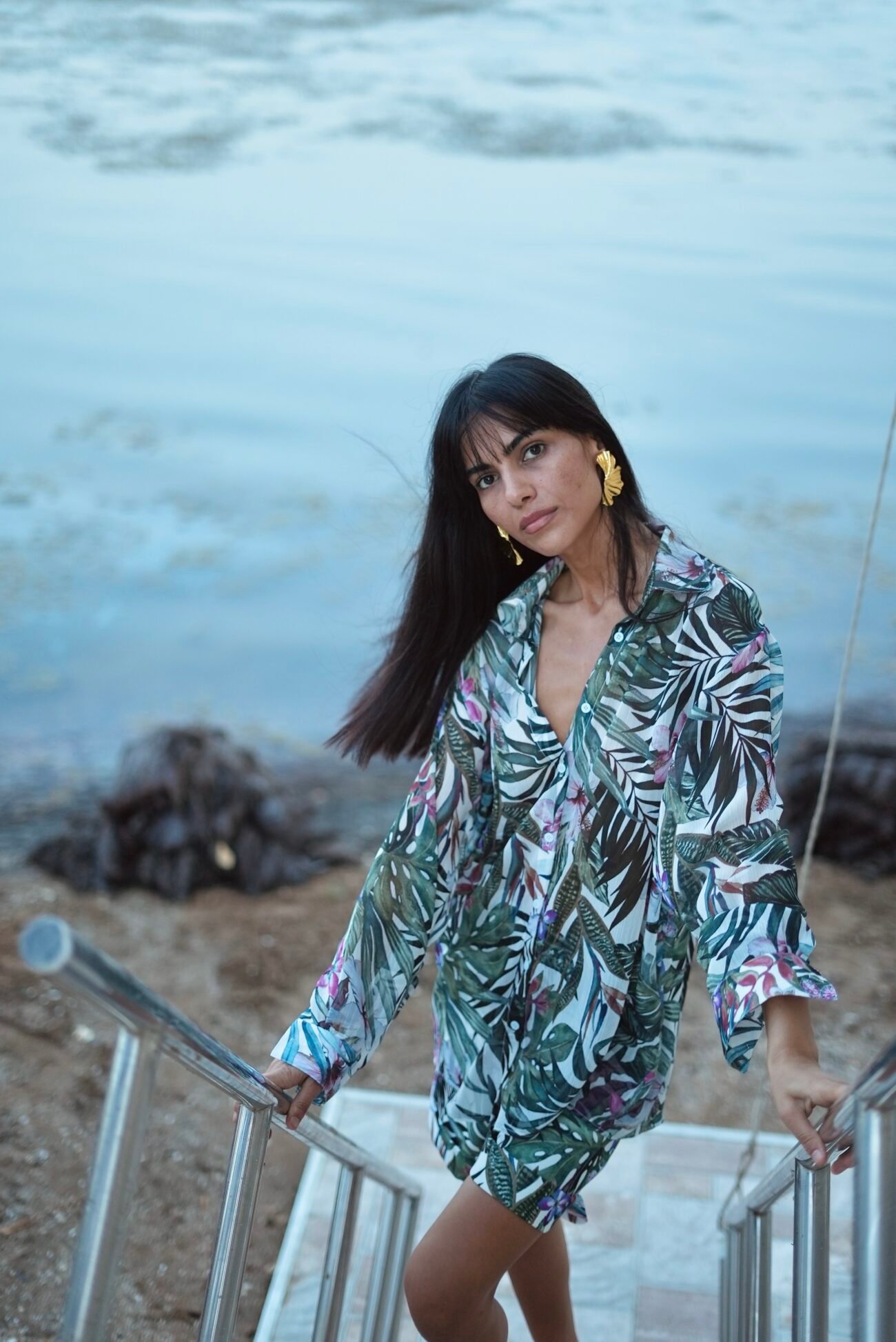 Tropical Leaf Print Two-Piece Set - Image 3