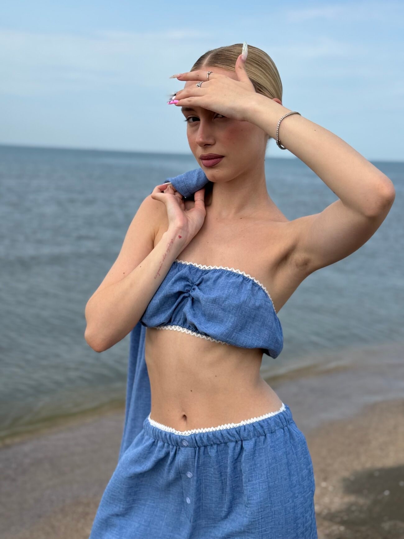 Blue Linen-Blend Three-Piece Set - Image 4