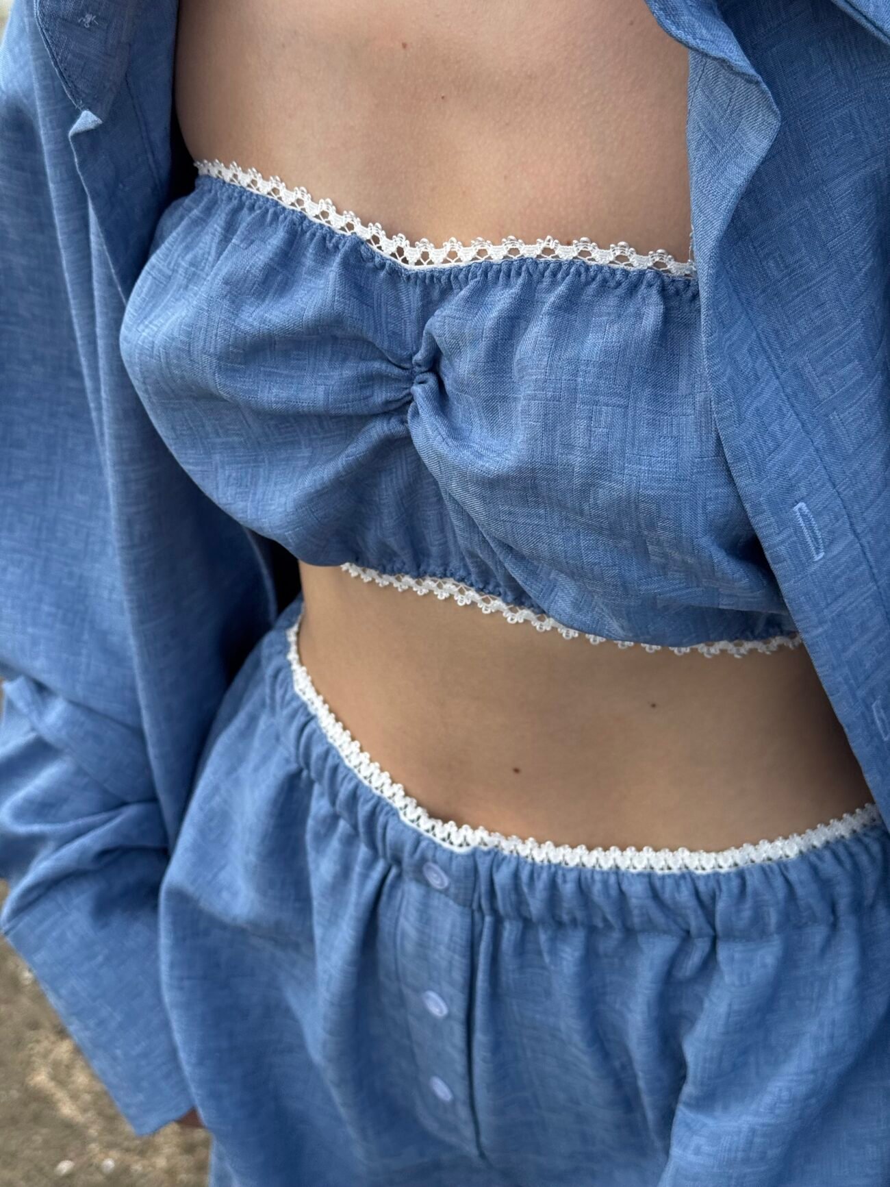 Blue Linen-Blend Three-Piece Set - Image 3