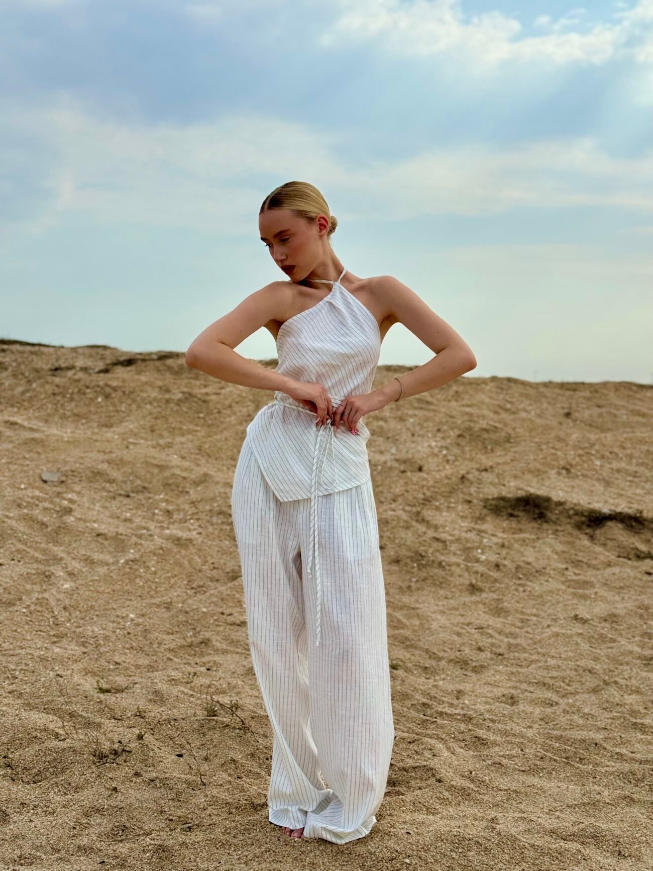 White Halter Top & Relaxed Trousers Set - Image 2