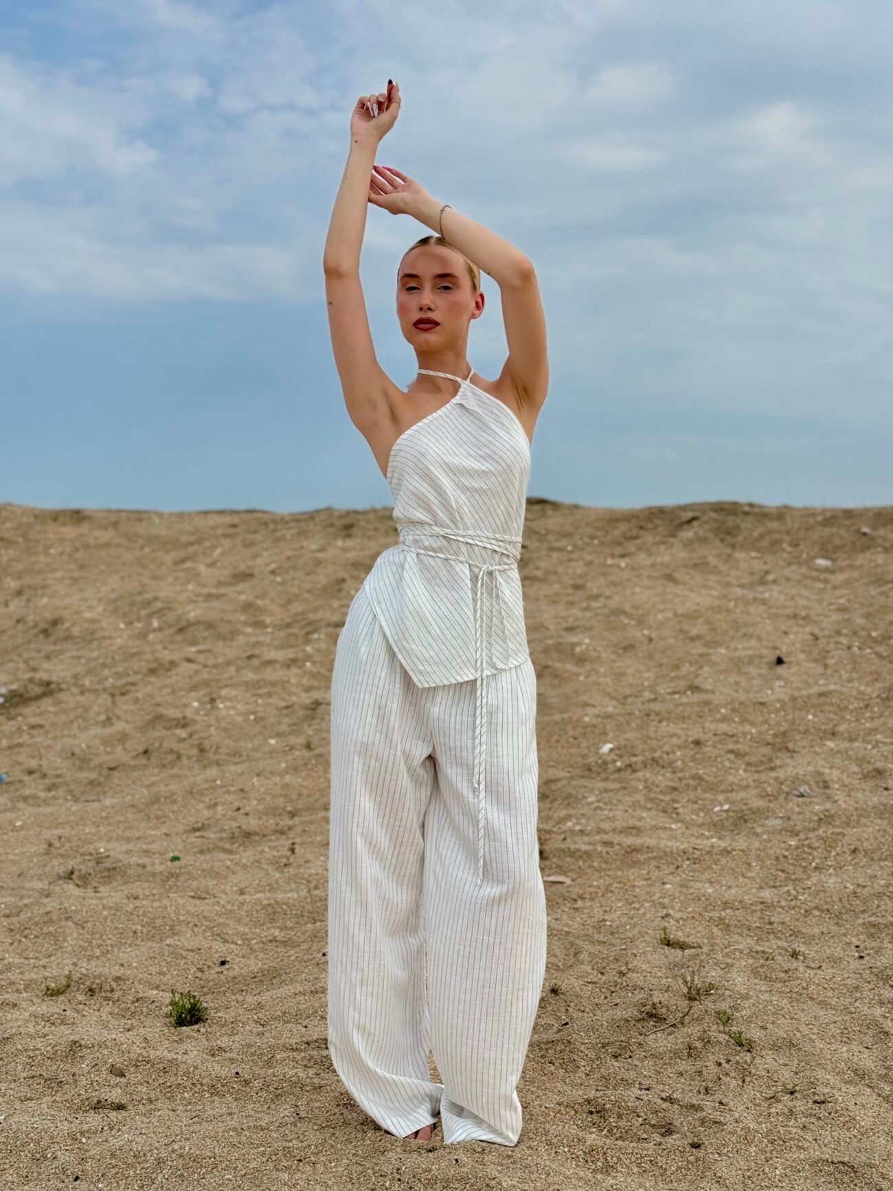 White Halter Top & Relaxed Trousers Set