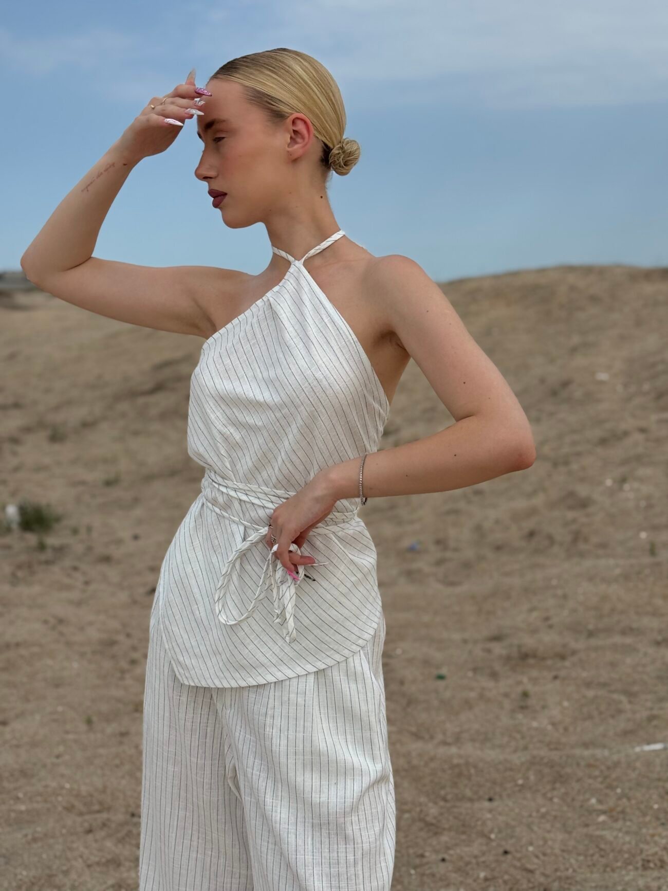 White Halter Top & Relaxed Trousers Set - Image 3