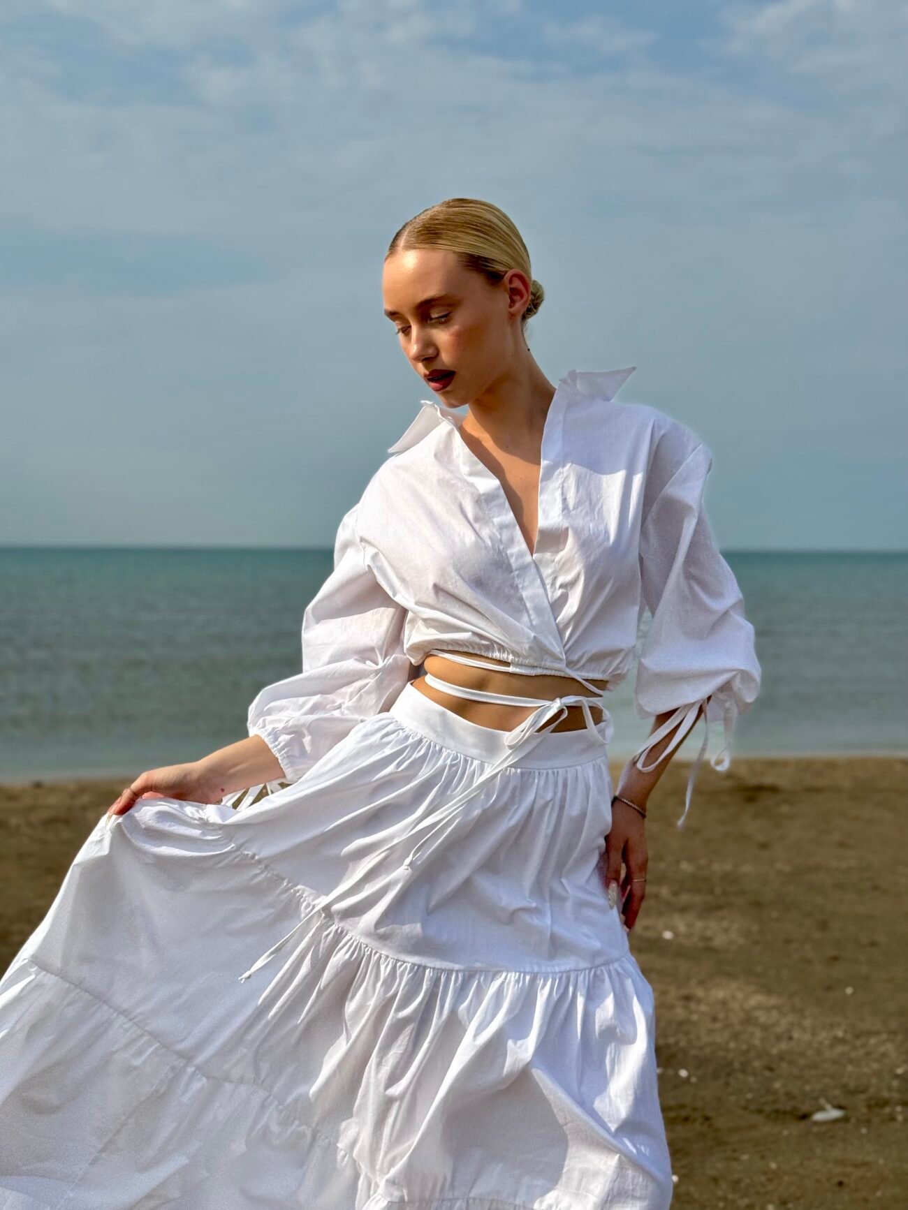 Cotton Wrap Shirt & Maxi Skirt Set