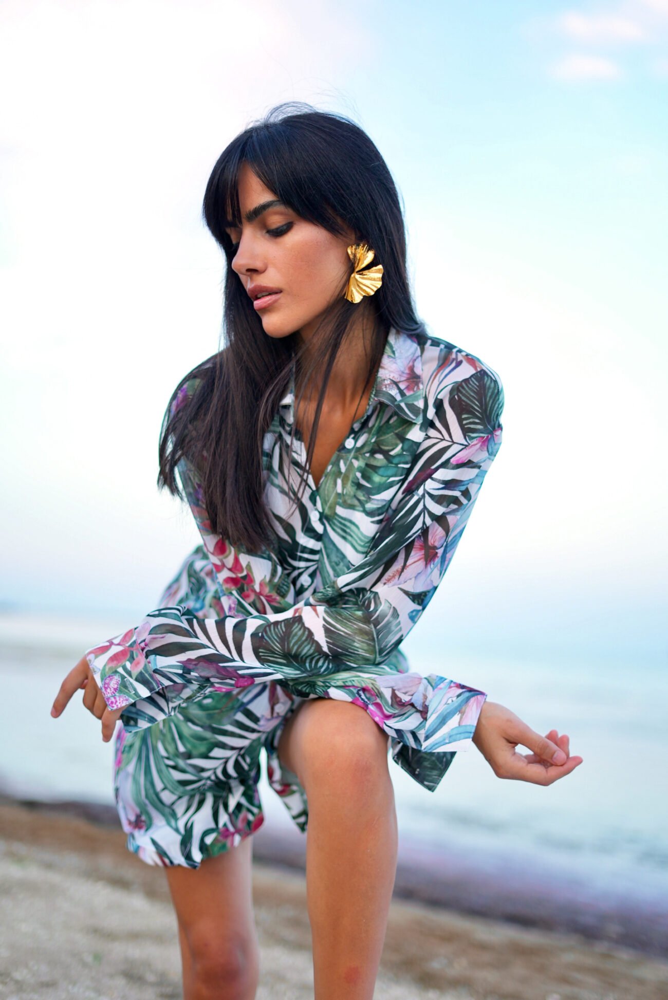 Tropical Leaf Print Two-Piece Set