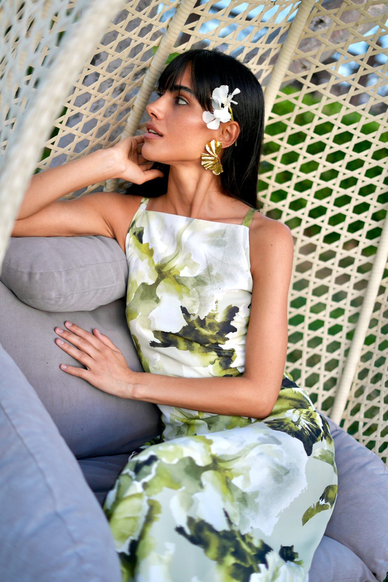 Floral Print Midi Dress with Square Neckline - Image 3
