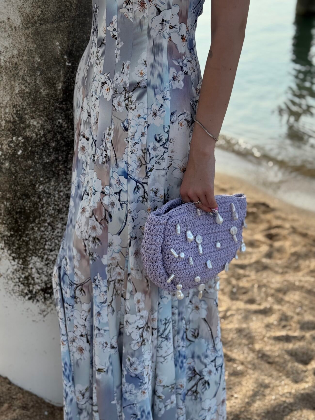 Lilac Crochet Clutch with Pearl Embellishments - Image 2