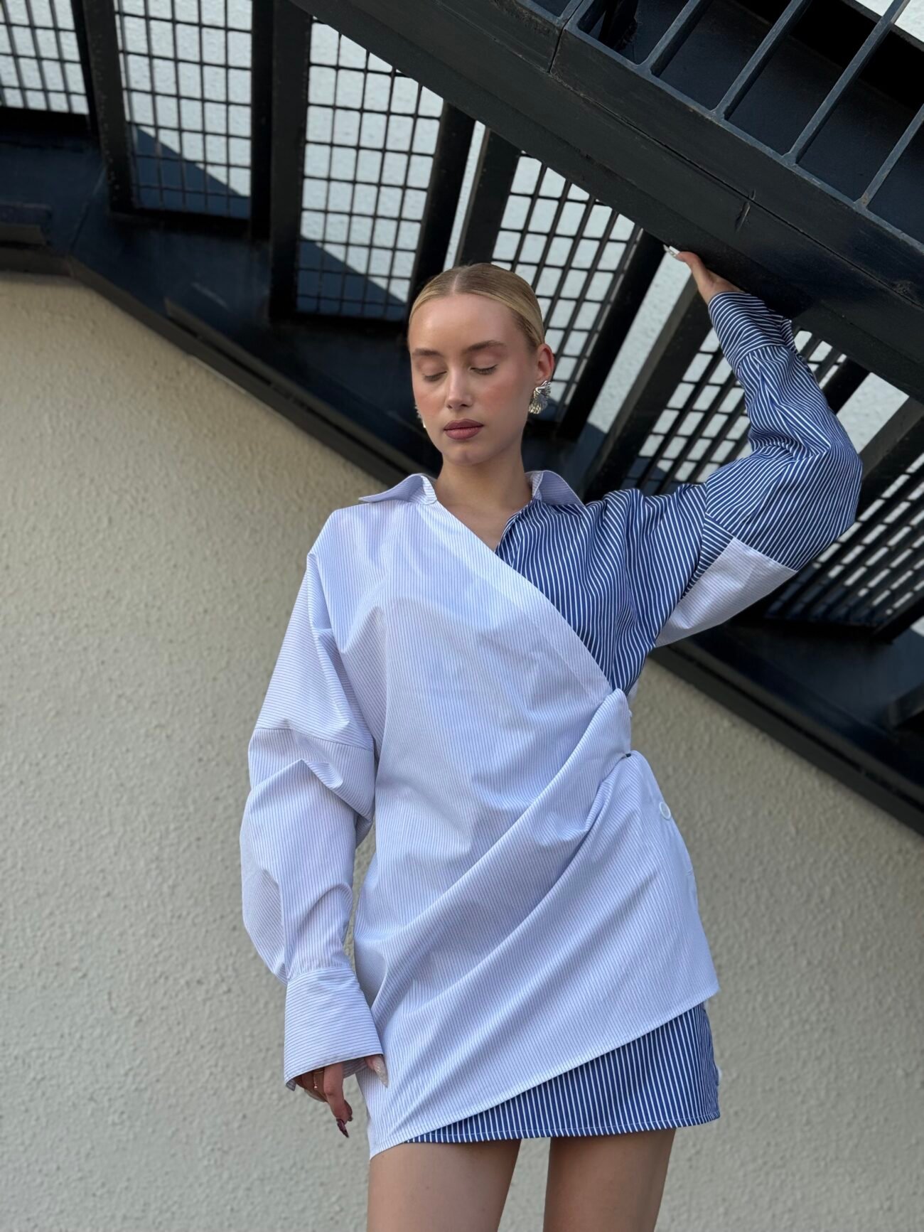 Striped  Wrap Shirt Dress - Image 4