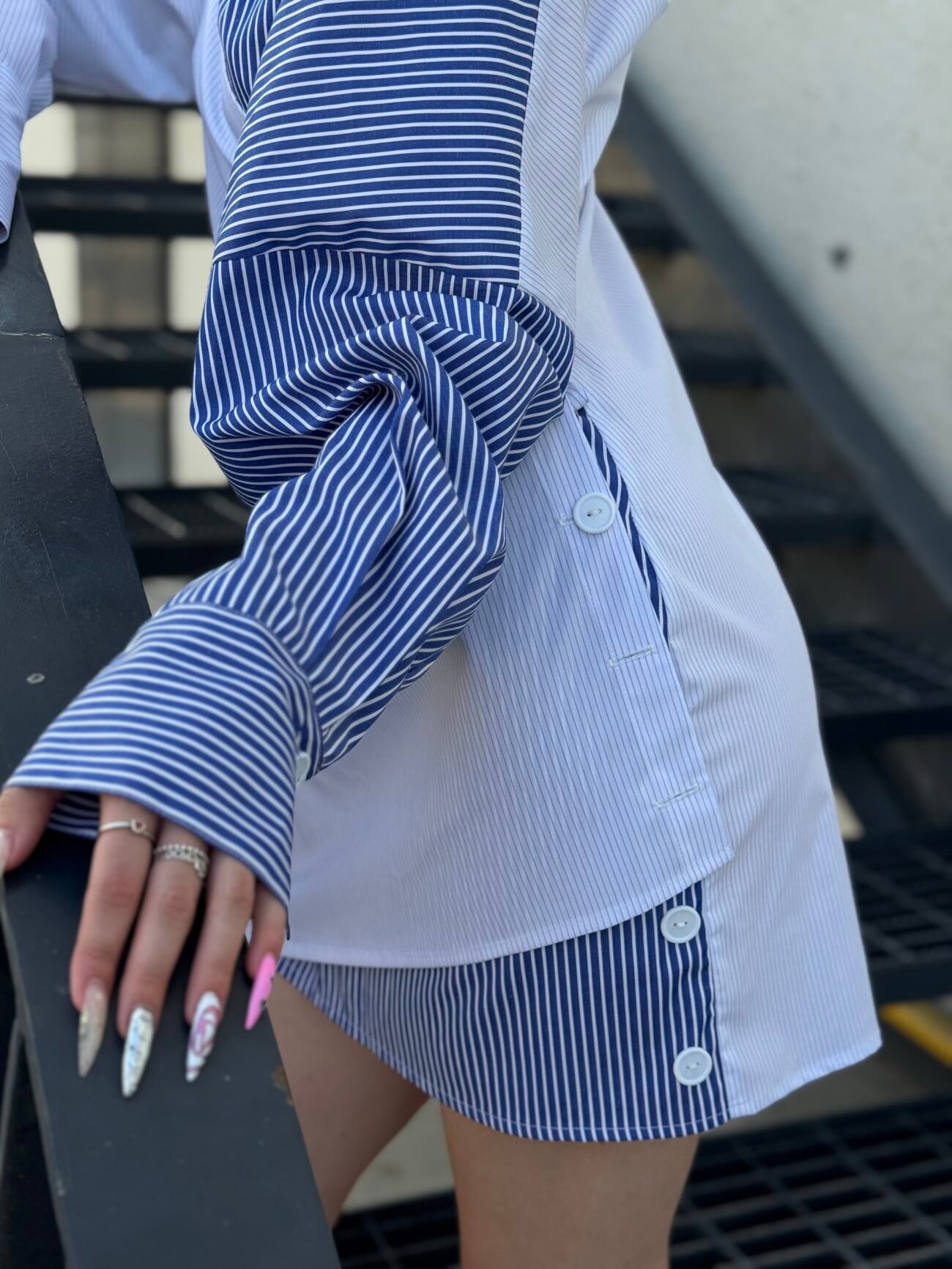Striped  Wrap Shirt Dress - Image 3
