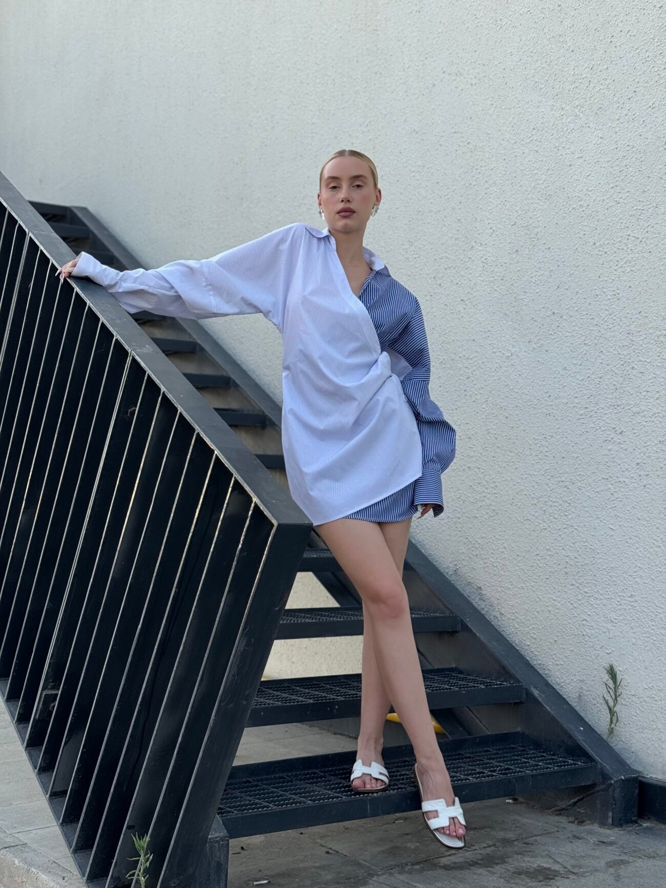 Striped  Wrap Shirt Dress - Image 2