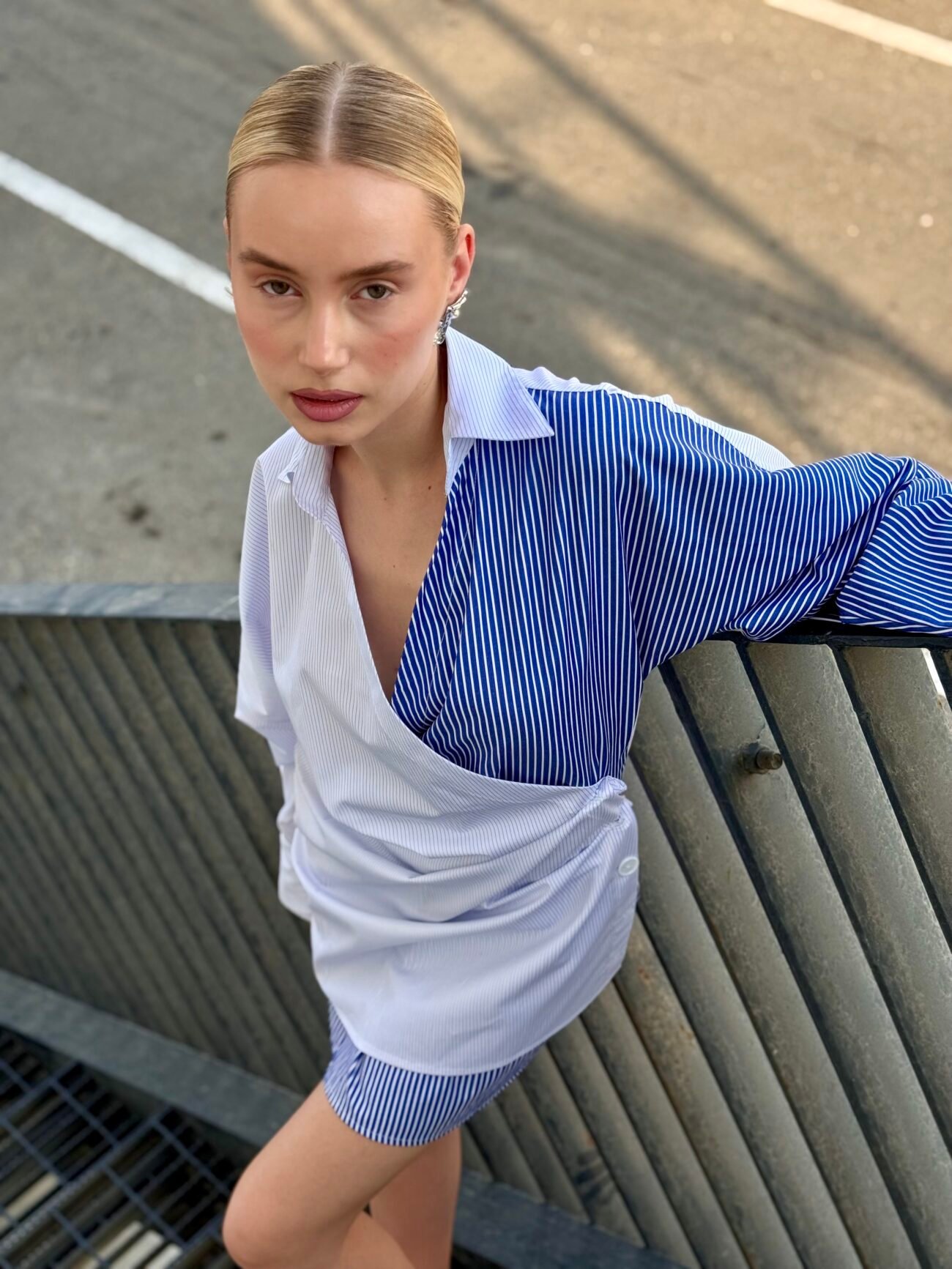 Striped  Wrap Shirt Dress