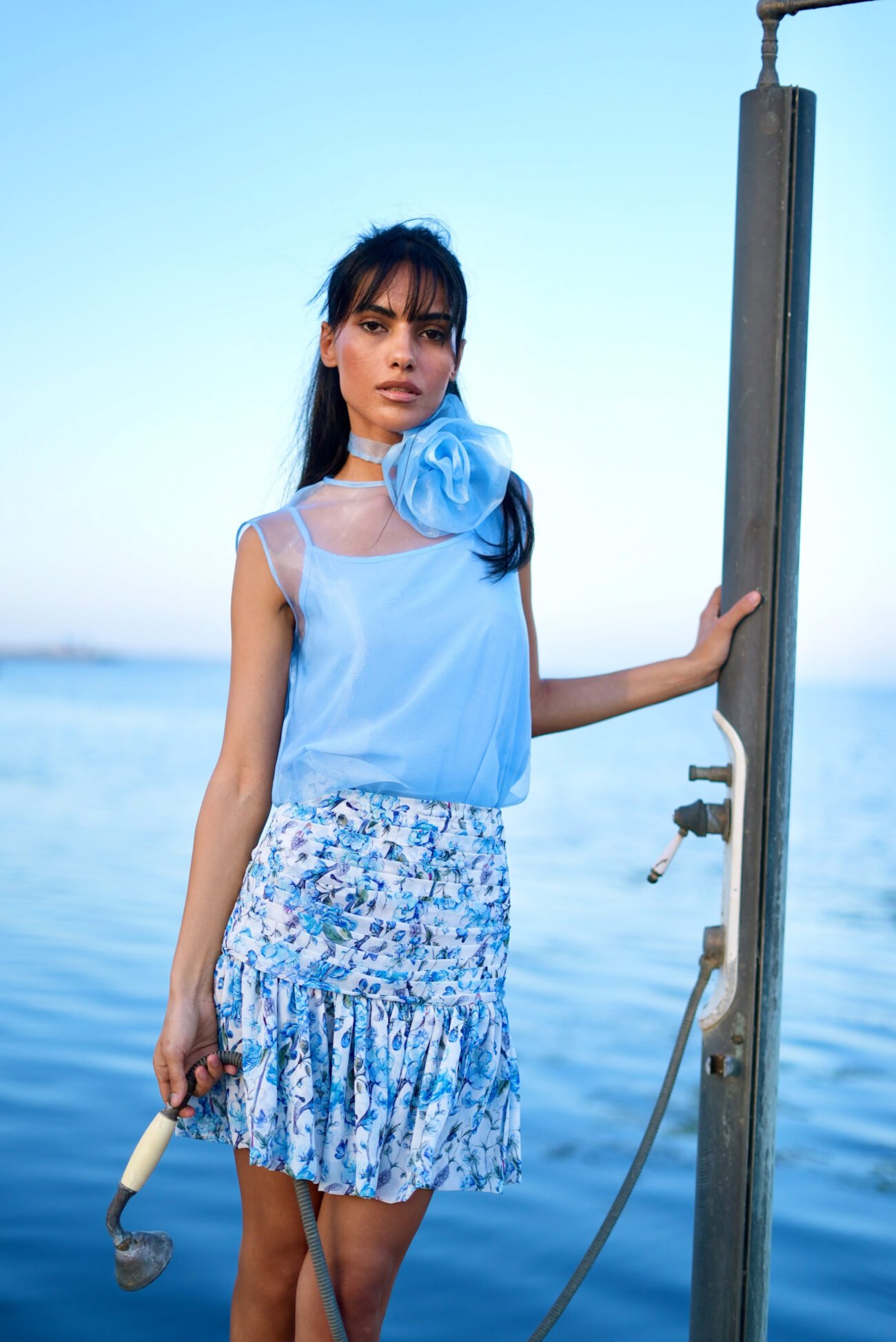 Sheer Organza Top with Flower Detail