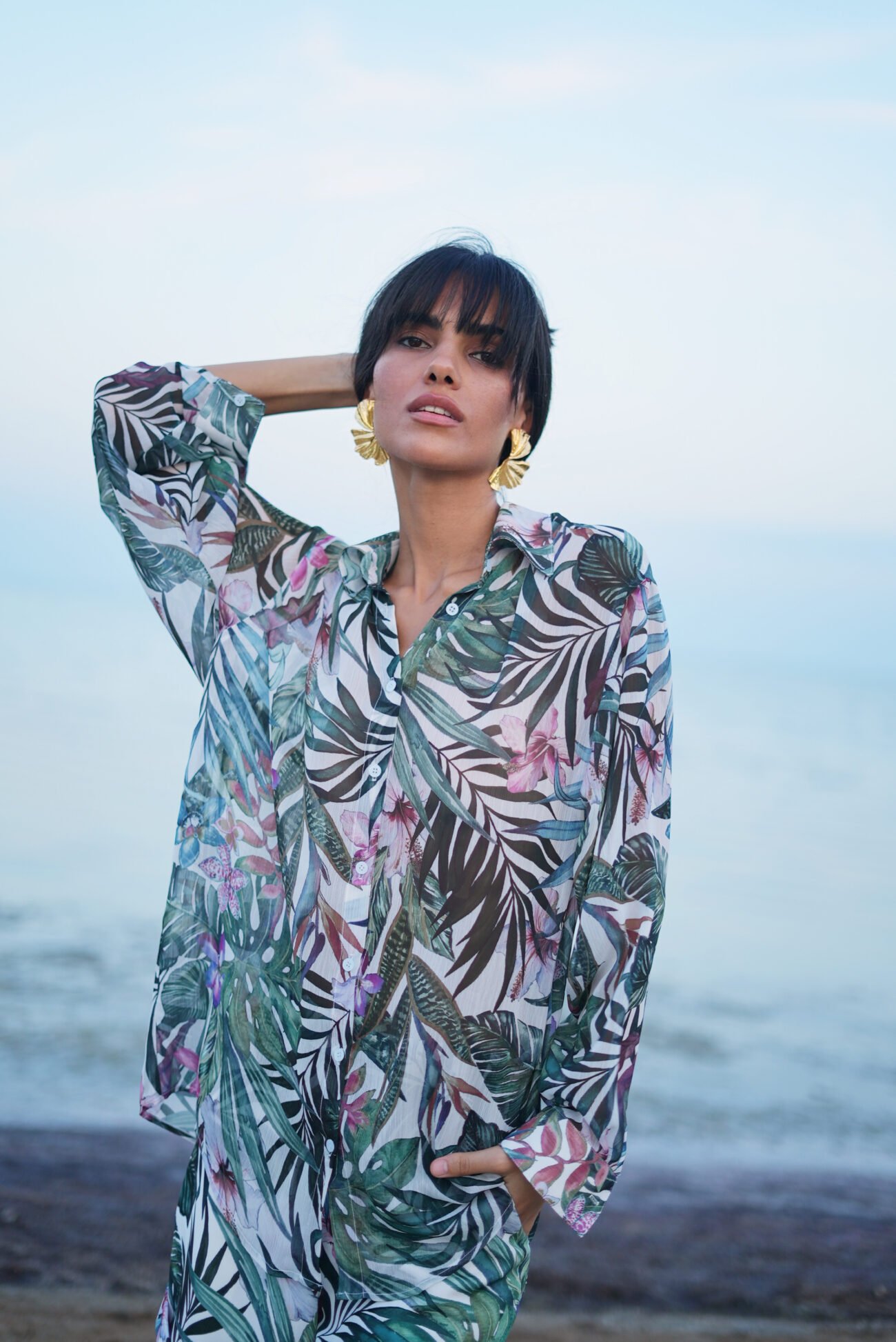 Tropical Leaf Print Two-Piece Set - Image 2