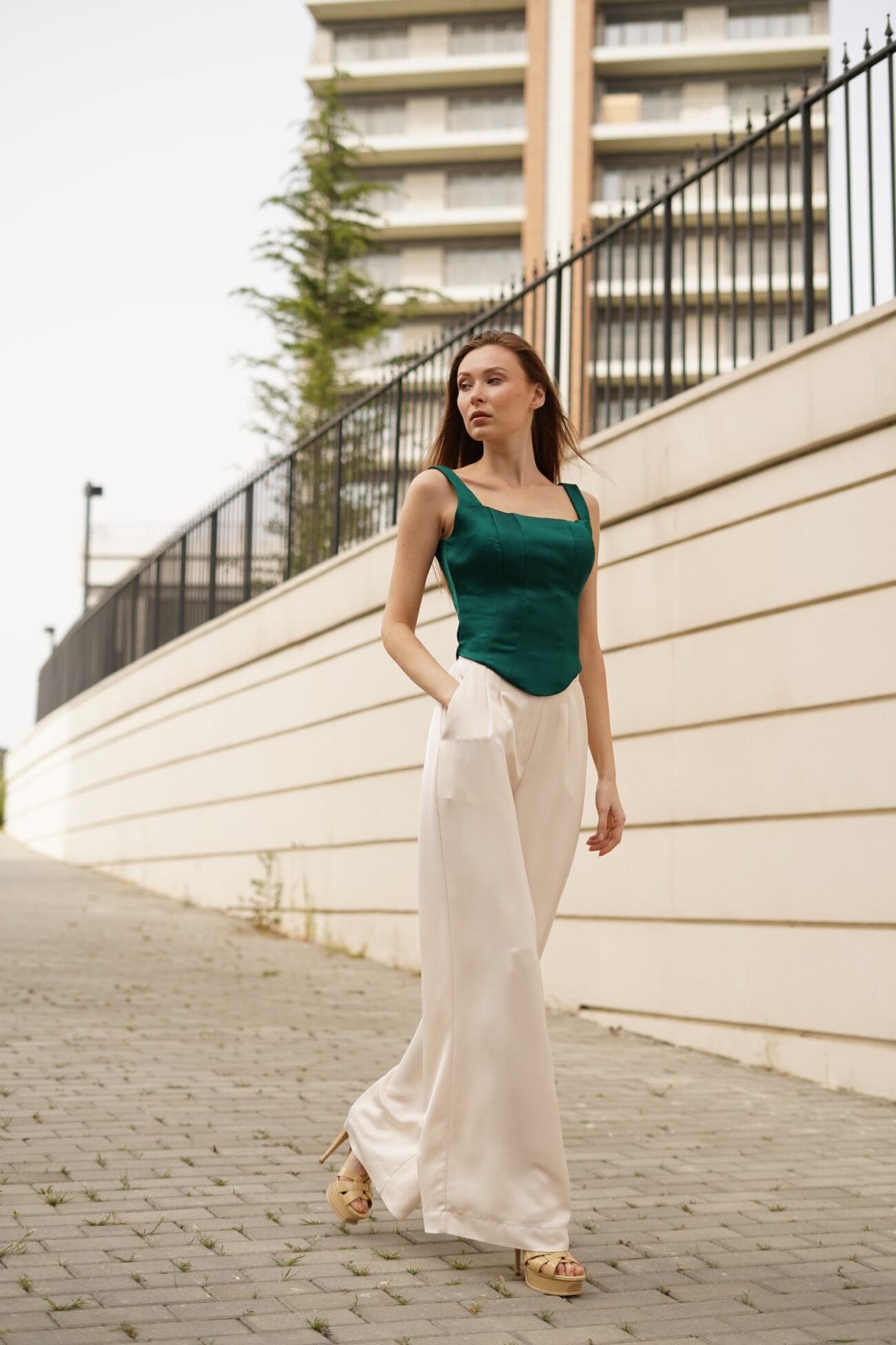 High-Waist Wide-Leg Trousers in Ivory - Image 2
