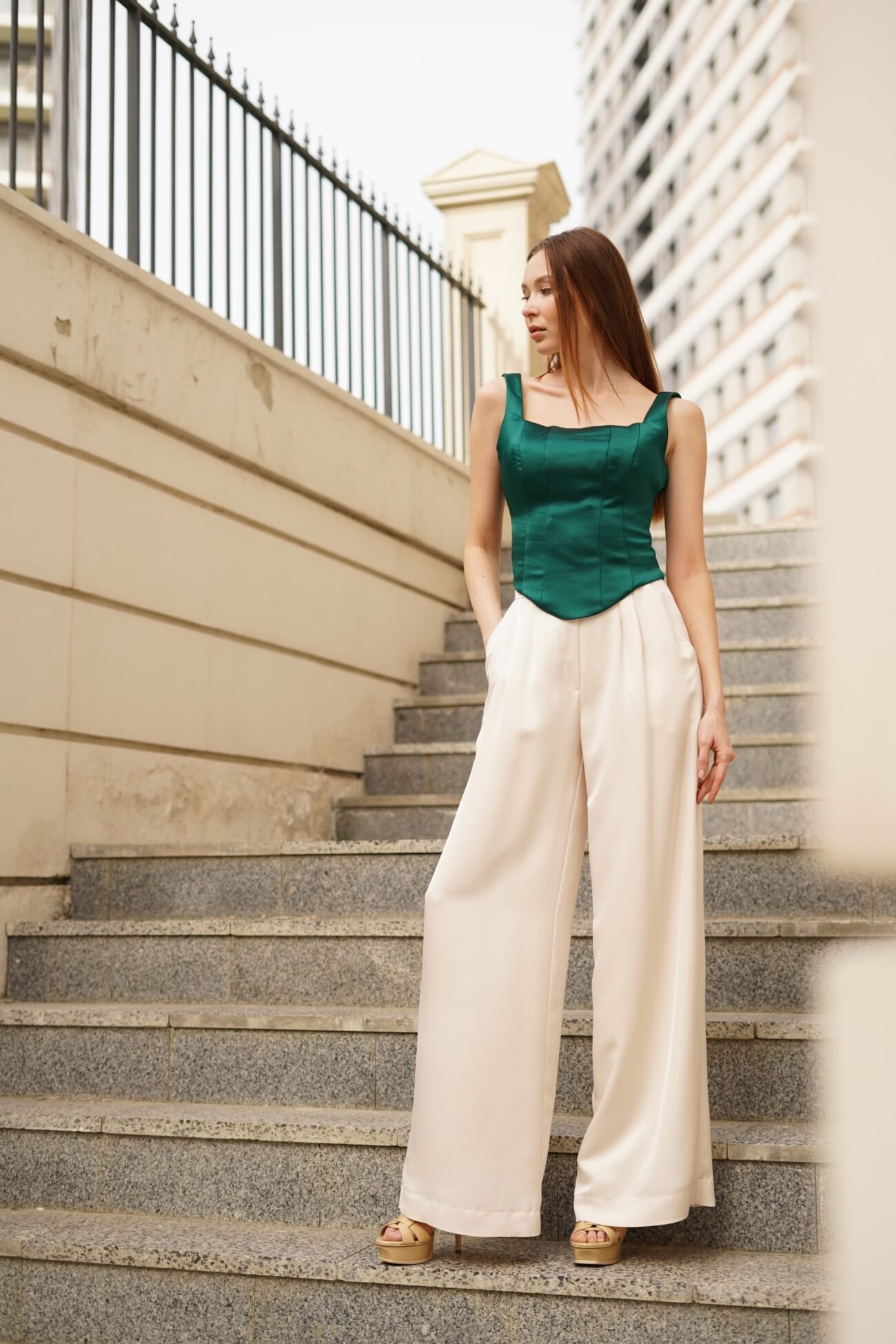 High-Waist Wide-Leg Trousers in Ivory