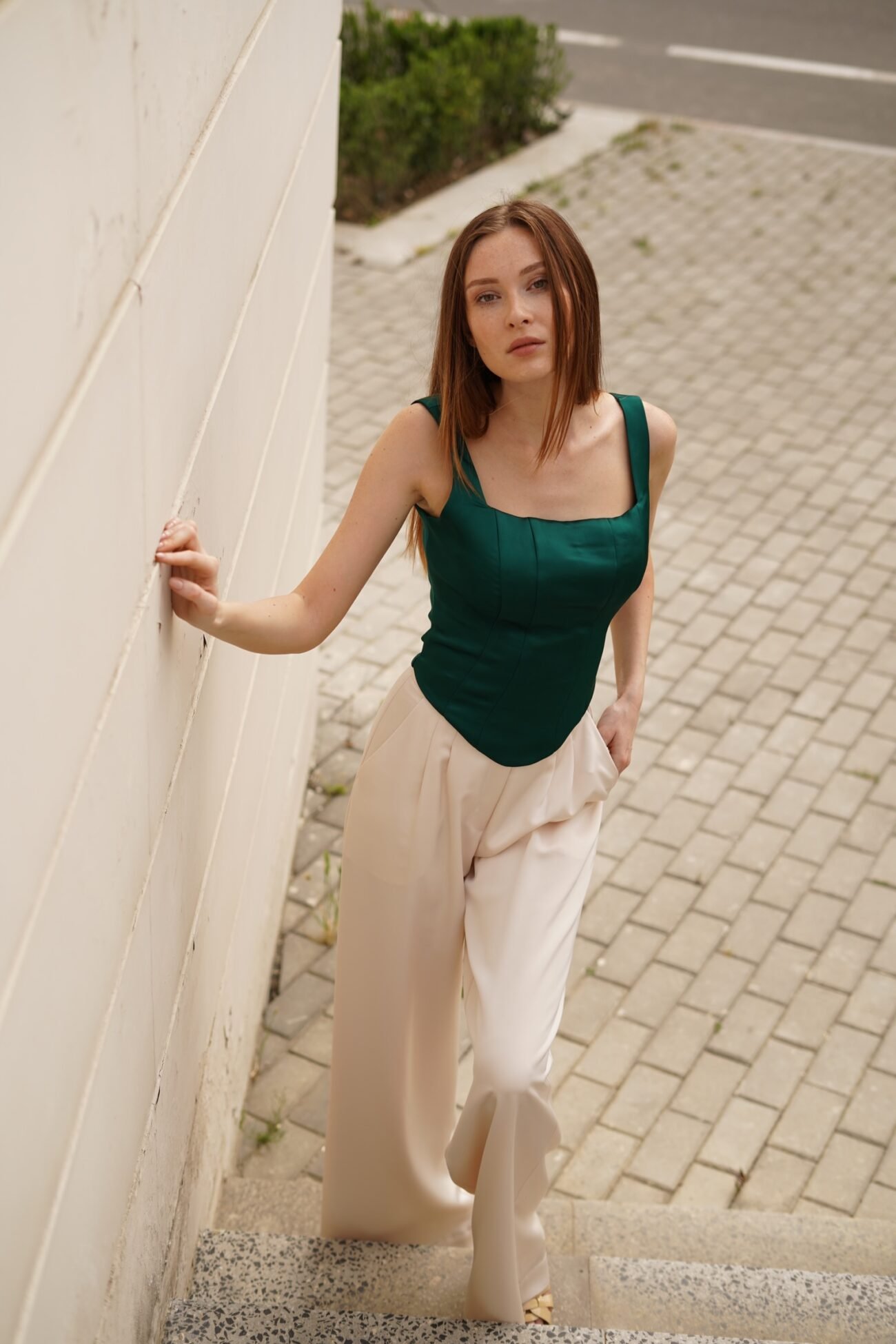 High-Waist Wide-Leg Trousers in Ivory - Image 3
